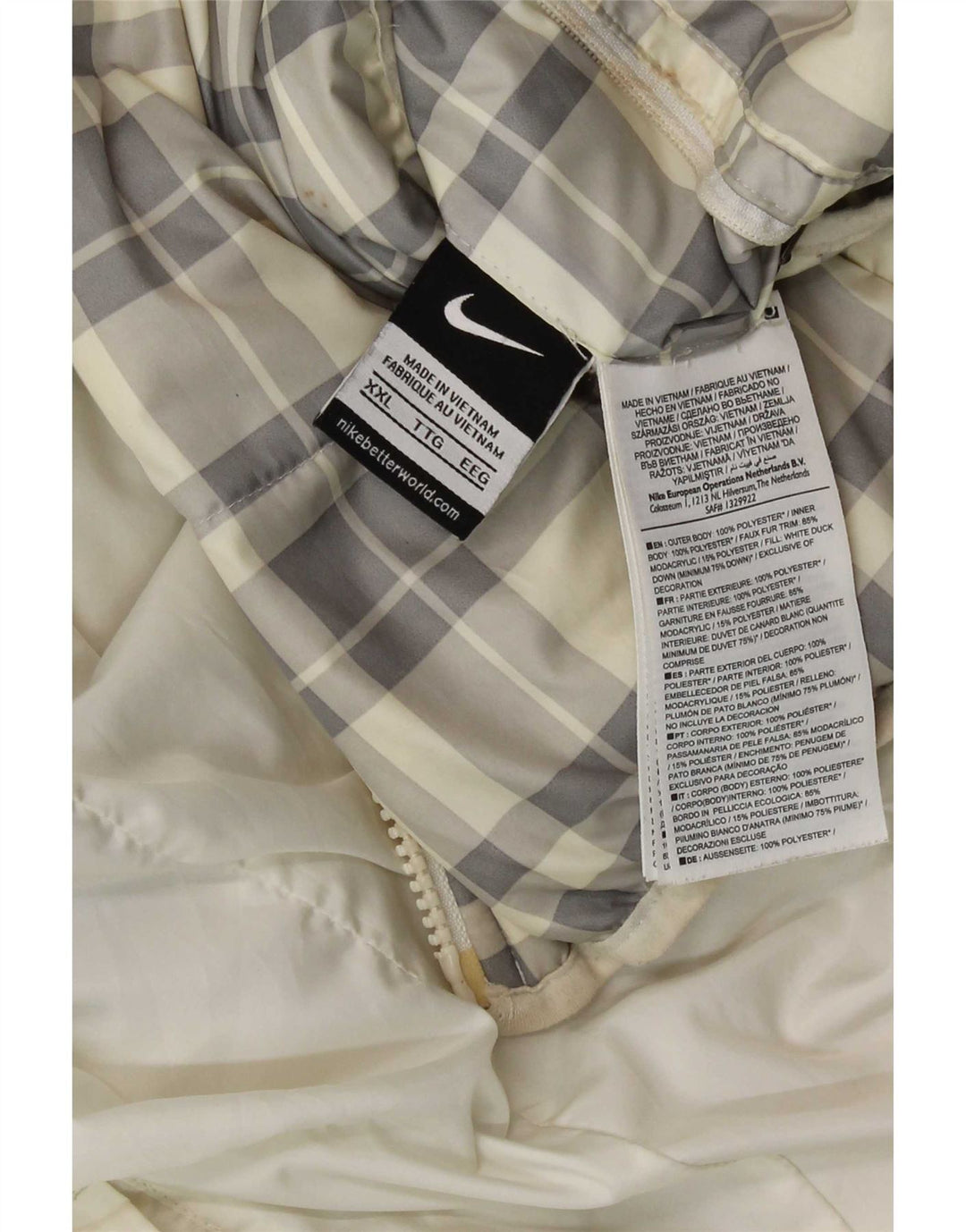 Jachetă căptușită reversibilă cu glugă Nike pentru bărbați UK 44 2XL, poliester cu check alb