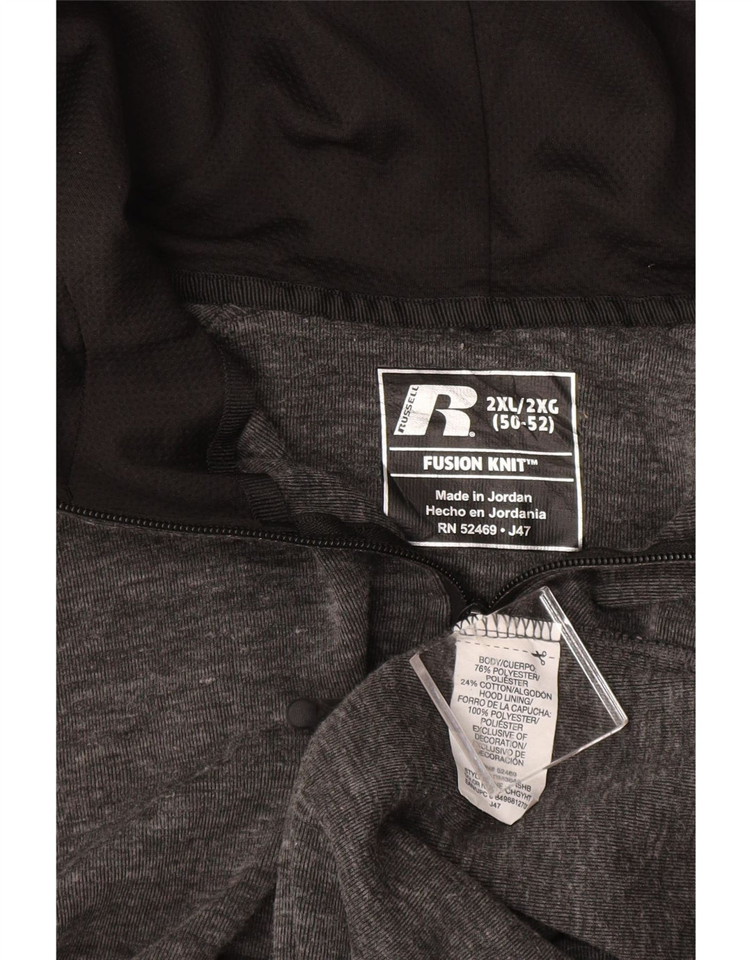 RUSSELL ATHLETIC Pulover cu glugă cu fermoar pentru bărbați, 2XL, bumbac cu pete gri