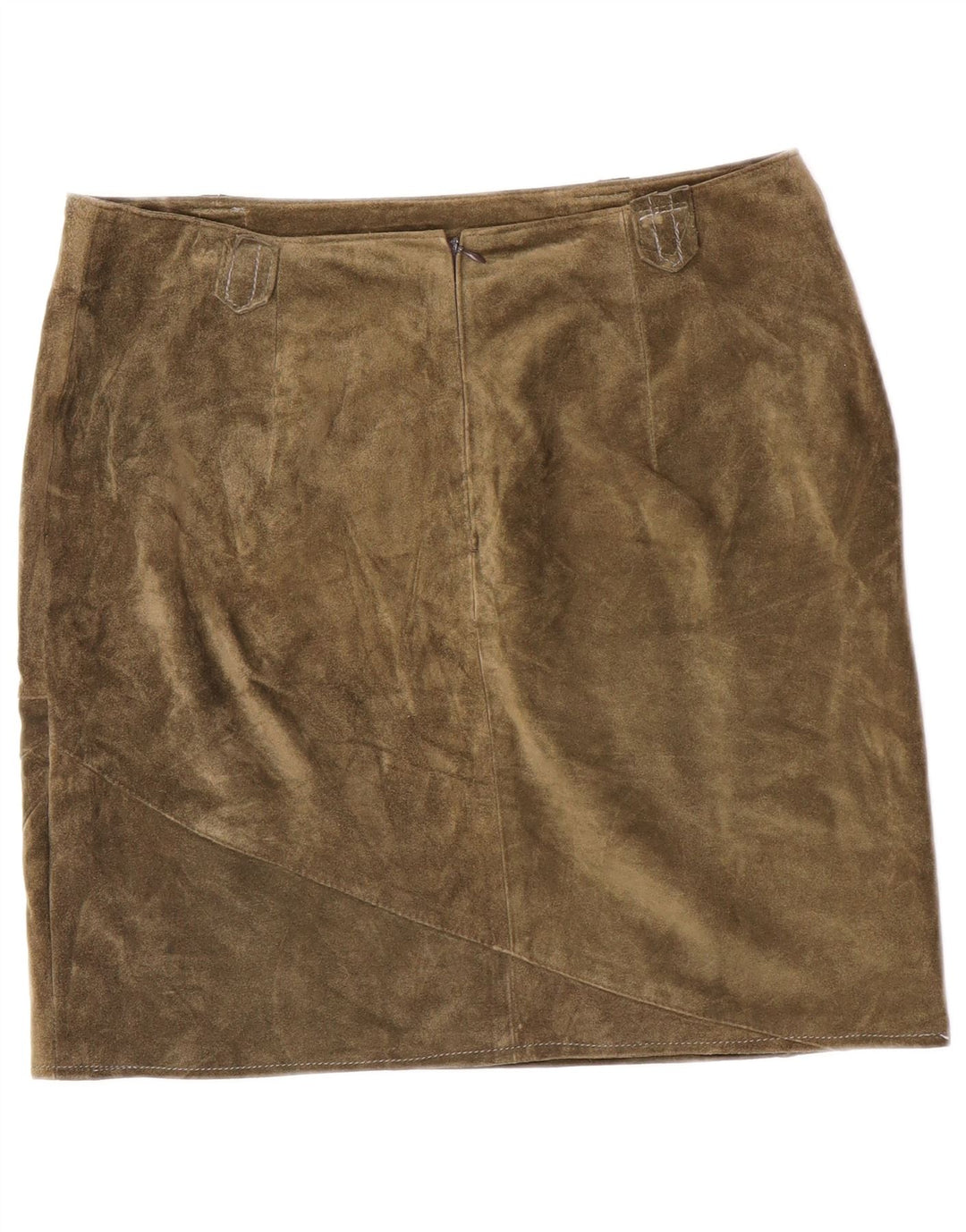 Fusta de dama vintage din piele intoarsa Medium W32 din piele kaki