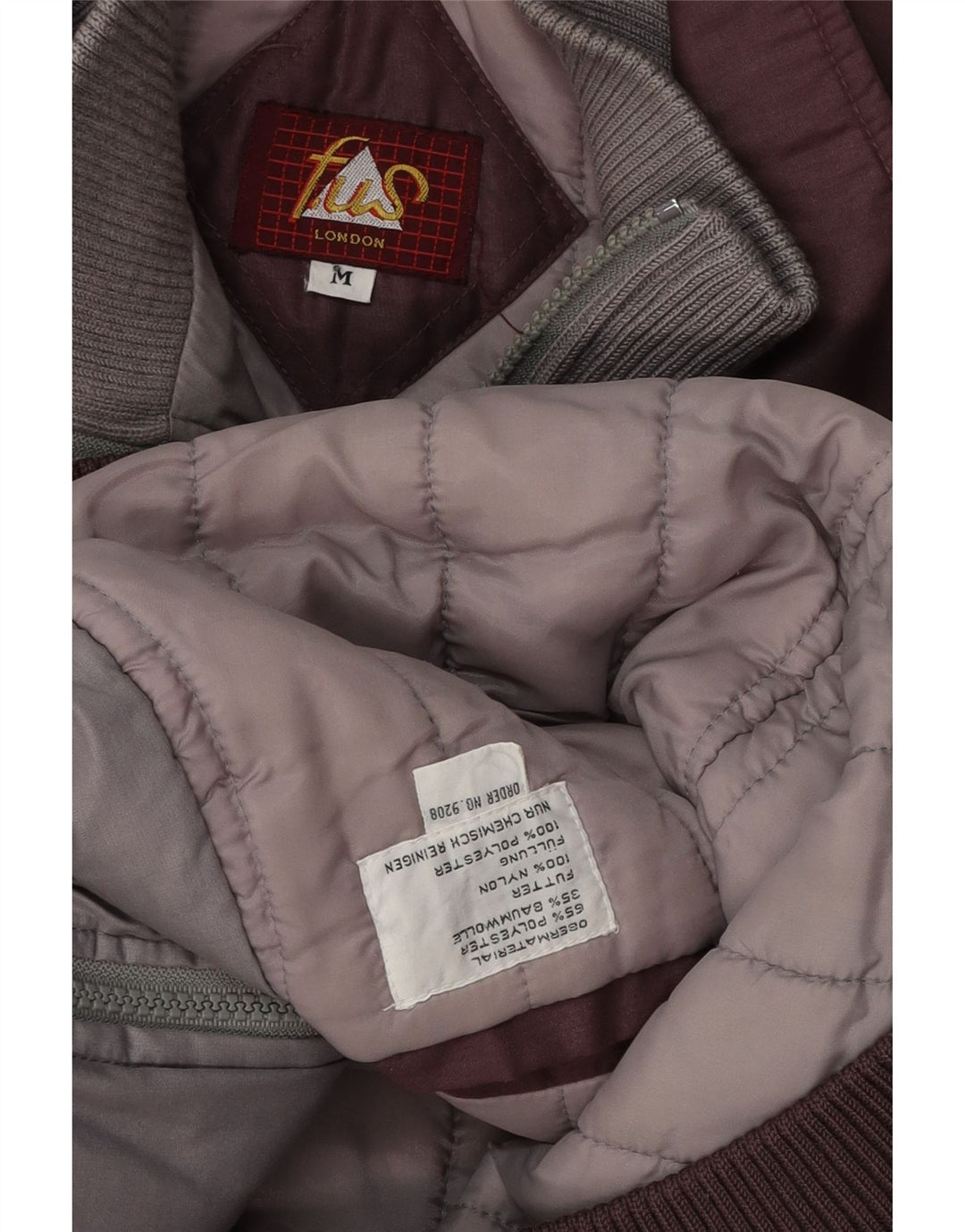 Bomber vintage pentru bărbați UK 38 Medium Burgundy Poliester bloc de culoare