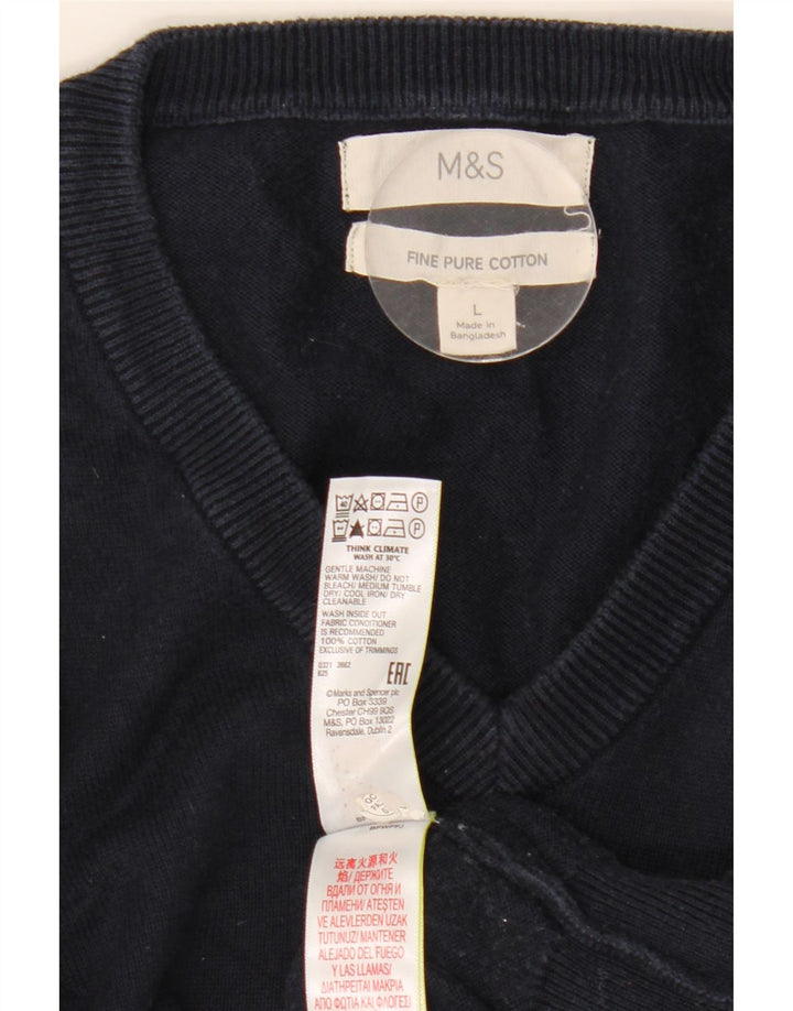 Pulover pentru bărbați Marks & Spencer, cu decolteu în V, mare din bumbac bleumarin
