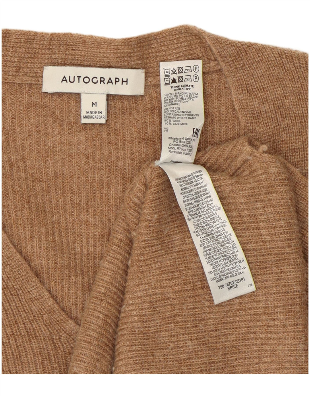 Pulover cu decolteu în V cu autograf pentru femei Marks & Spencer UK 14 Bej mediu