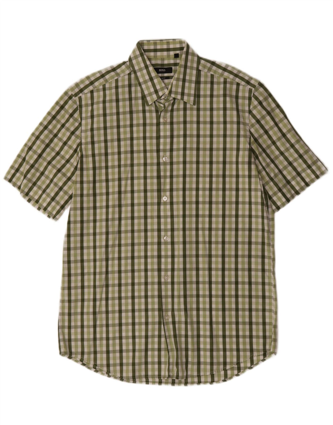 Cămașă cu mânecă scurtă pentru bărbați Hugo Boss Mărimea 40 15 3/4 verde mediu Gingham