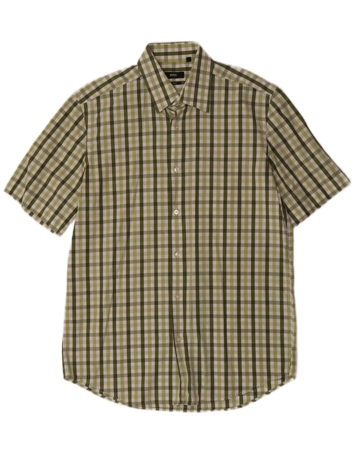 Cămașă cu mânecă scurtă pentru bărbați Hugo Boss Mărimea 40 15 3/4 verde mediu Gingham