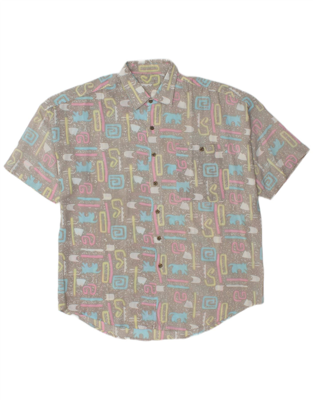 Cămașă Vintage pentru bărbați cu mânecă scurtă XL gri geometrică