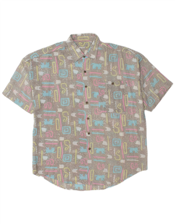 Cămașă Vintage pentru bărbați cu mânecă scurtă XL gri geometrică