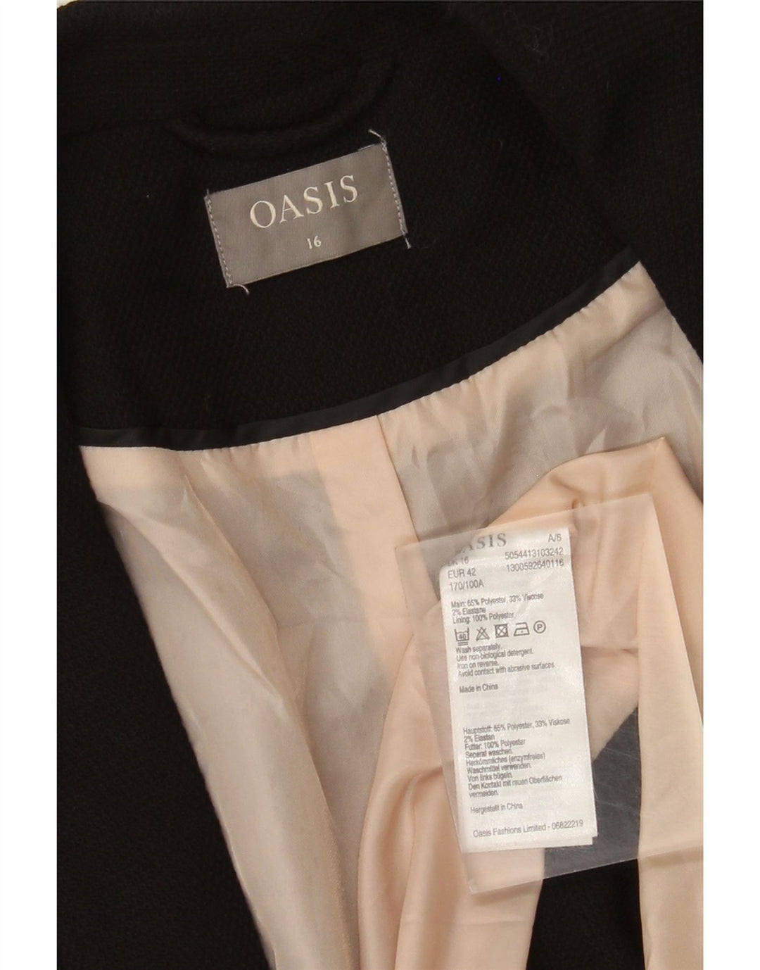 Jachetă pentru femei Oasis cu 1 nasture, UK 16, mare, negru, poliester