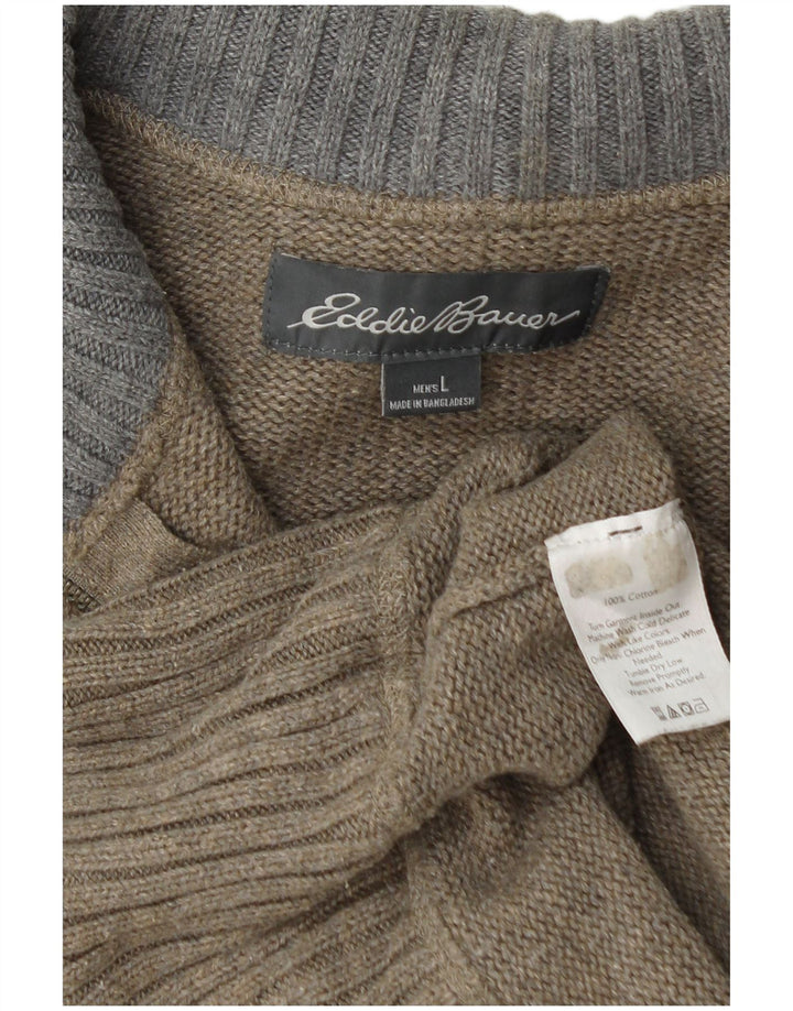 EDDIE BAUER Pulover pentru bărbați cu fermoar și gât, bumbac mare kaki