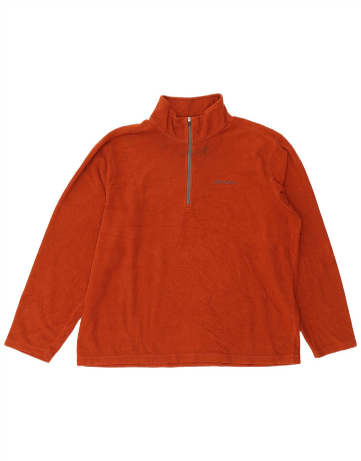 EDDIE BAUER Pulover pentru bărbați, cu fermoar și gât, poliester portocaliu mare