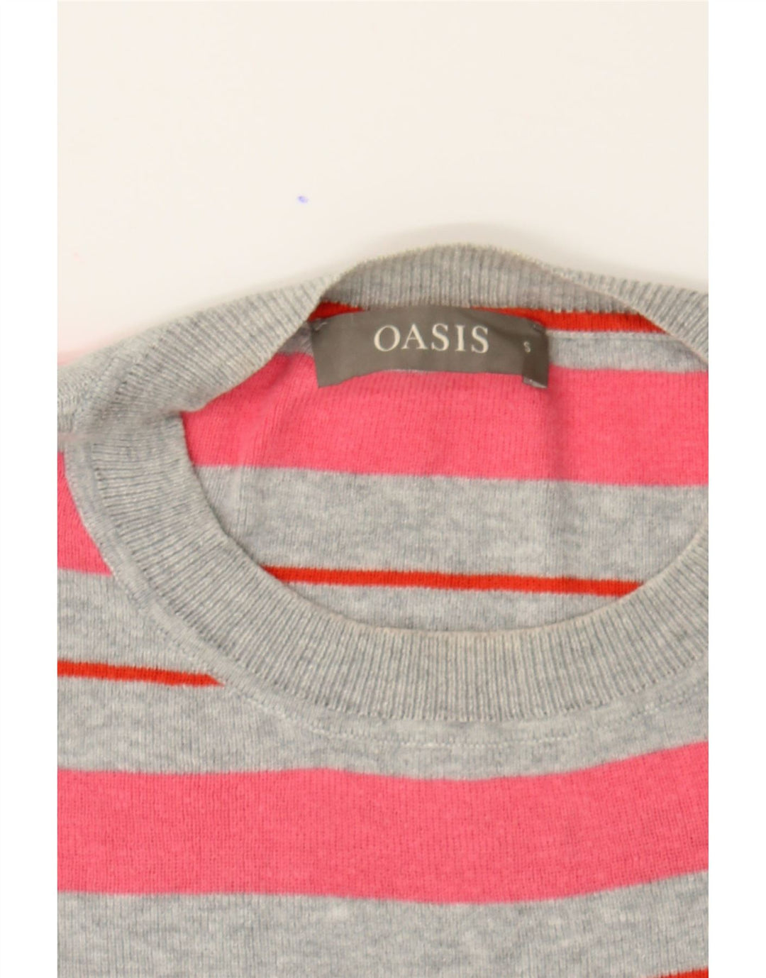 OASIS Womens Oversized Crew Neck Jumper Sweater UK 10 Small Pink Striped Vintage Oasis and Second-Hand Oasis from Messina Hembry 