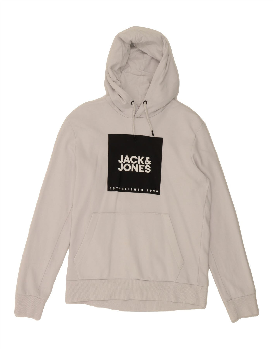 JACK & JONES Mens Graphic Hoodie Jumper Medium White Cotton Vintage Jack & Jones and Second-Hand Jack & Jones from Messina Hembry 