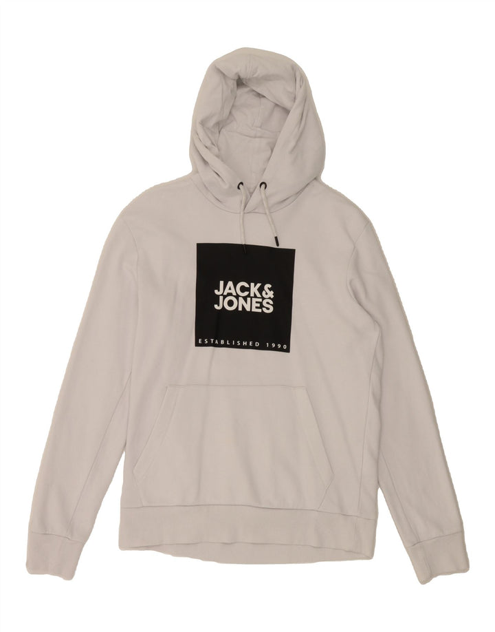 JACK & JONES Mens Graphic Hoodie Jumper Medium White Cotton Vintage Jack & Jones and Second-Hand Jack & Jones from Messina Hembry 