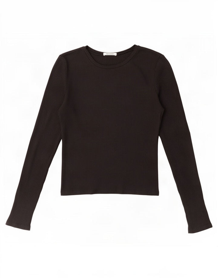 Crop Top pentru femei Zara cu mânecă lungă UK 14 mare negru