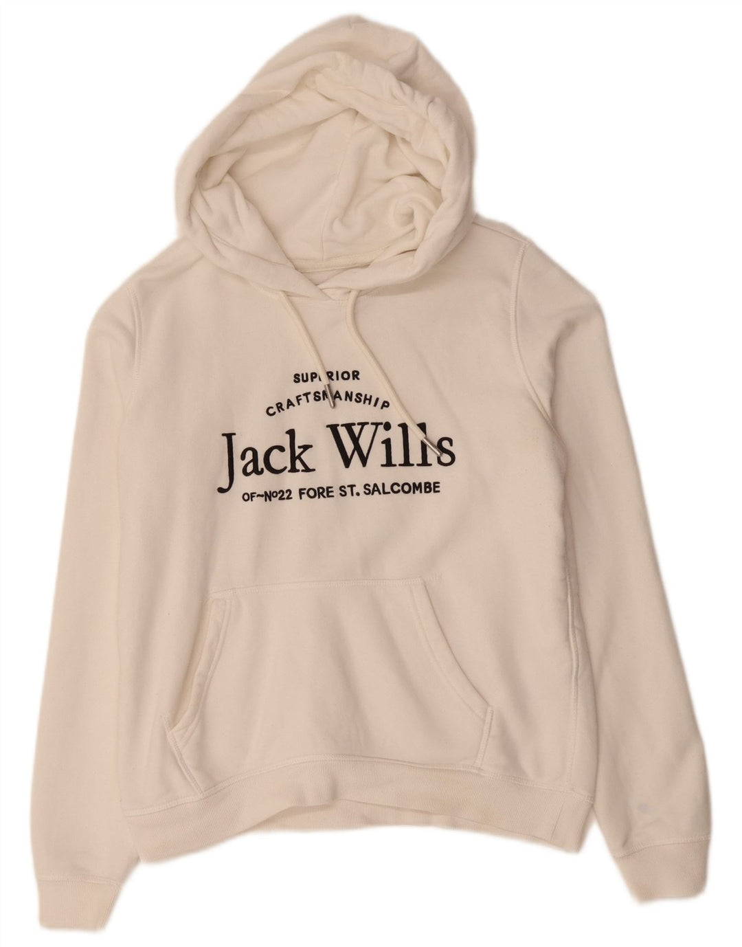 JACK WILLS Pulover supradimensionat cu glugă cu grafic pentru femei UK 10 Bumbac alb mic