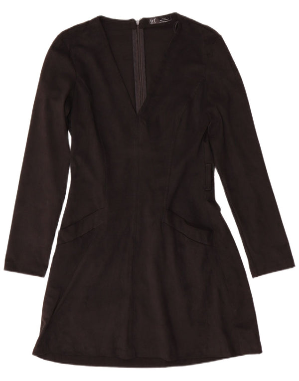 Rochie în formă de A cu mânecă lungă pentru femei Zara UK 12 Poliester mediu negru