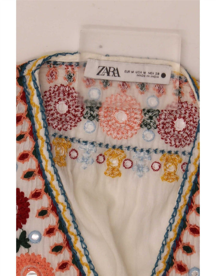Bluză de top pentru femei Zara Crop See Through UK 14 Medium White Floral
