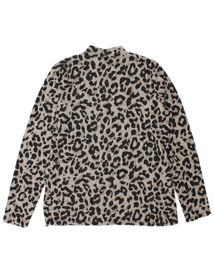 Oasis Top pentru femei cu mânecă lungă UK 14 Medium Gri Animal Print Poliester