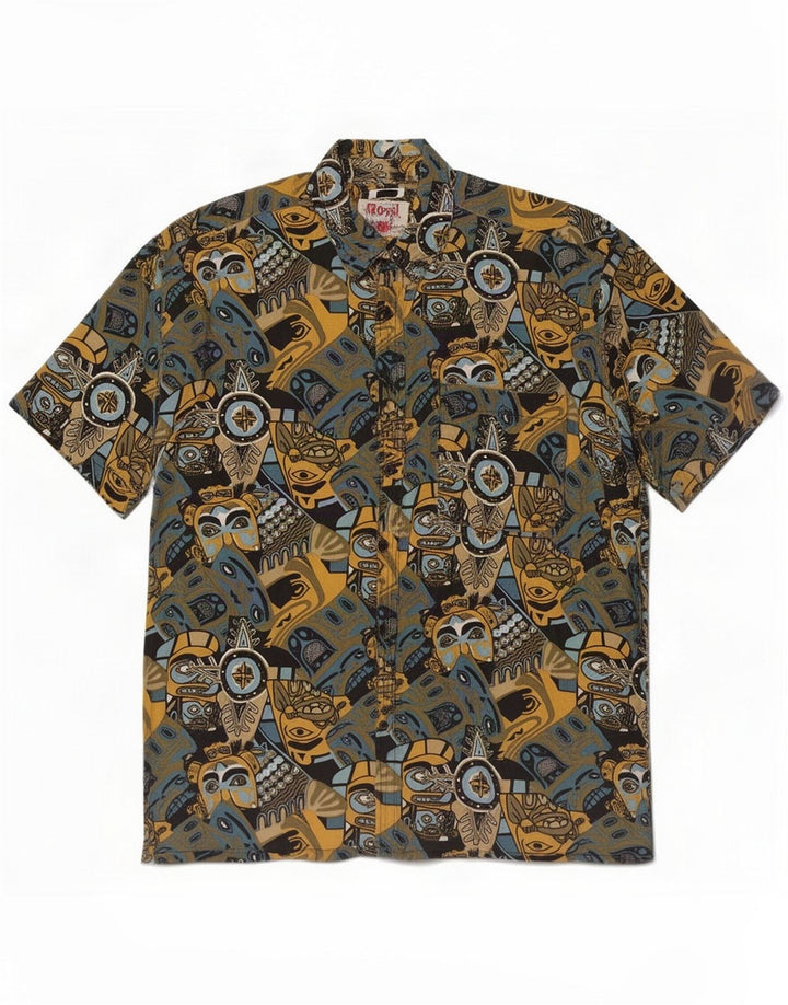 Vintage Cămașă cu mânecă scurtă pentru bărbați cu model abstract XL Multicolor Retro