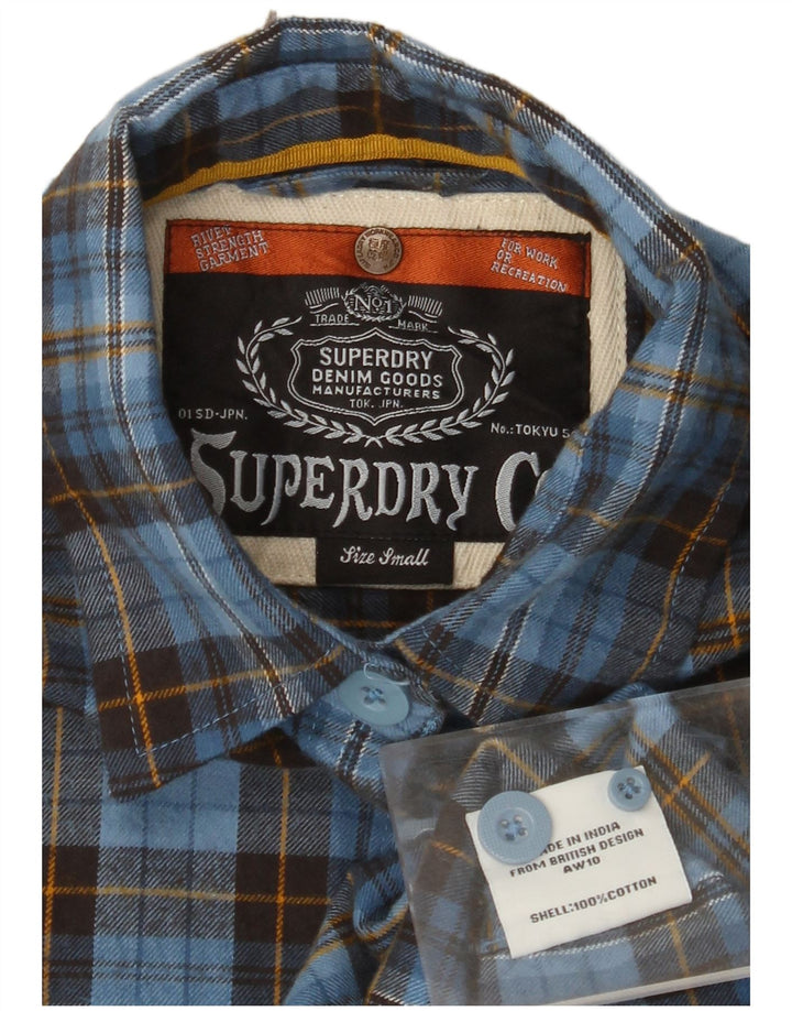 Cămașă de flanel pentru femei SUPERDRY cu mâneci 3/4 UK 10, bumbac cu carouri albastre mici