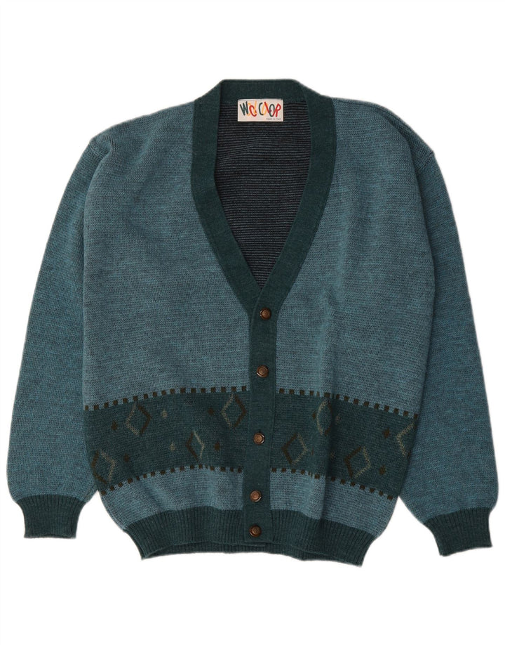Pulover Cardigan Vintage pentru bărbați Medium Turcoaz Argyle/Diamond Wool