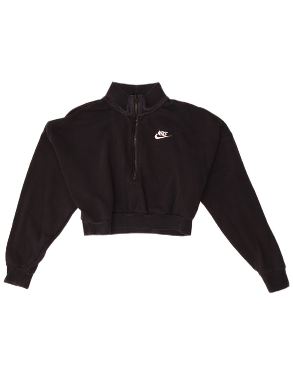 Pulover Nike pentru femei, supradimensionat, cu fermoar și gât, UK 6 XS, bumbac negru