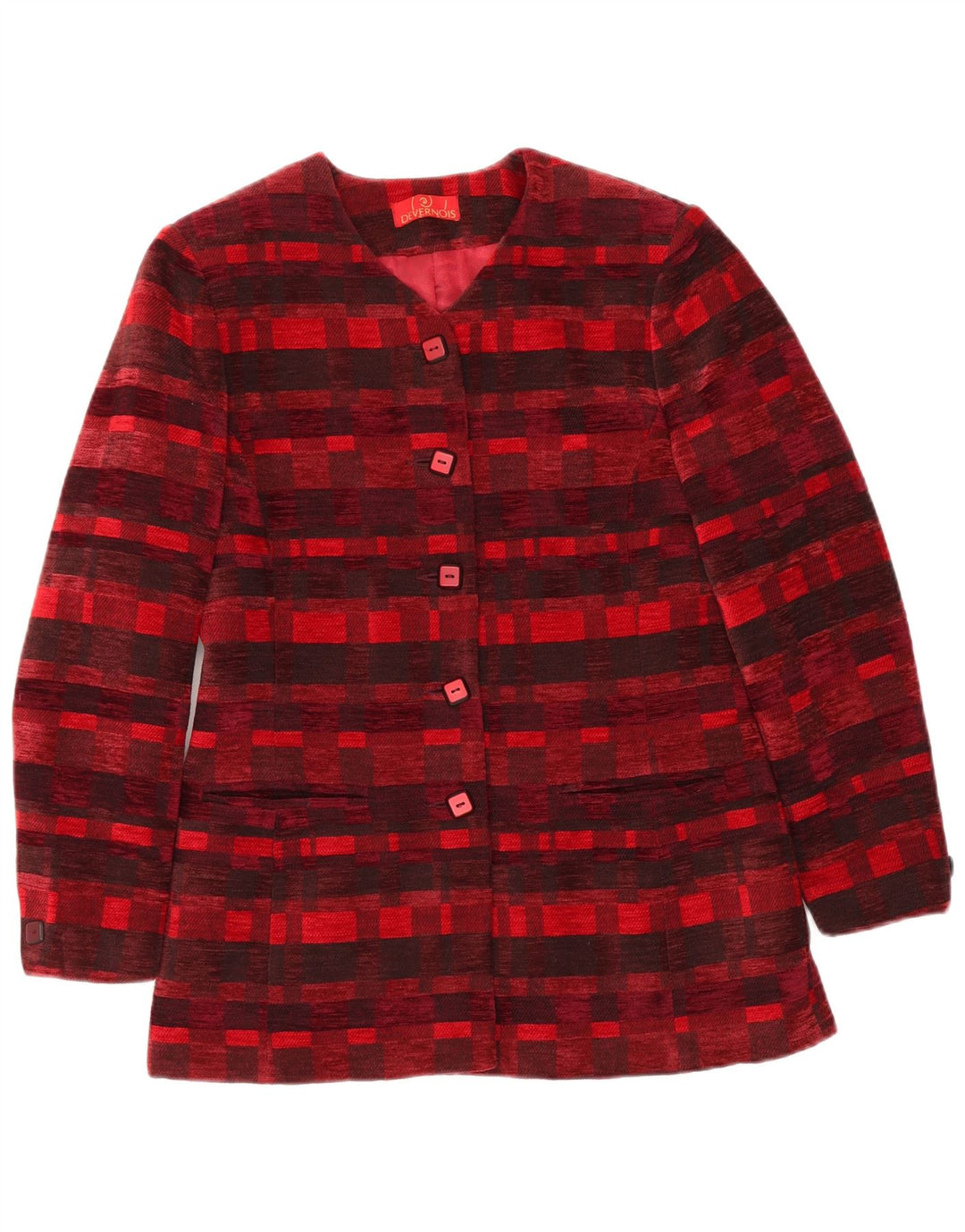 Jachetă blazer pentru femei DEVERNOIS PARIS cu 5 nasturi UK 12 roșu mediu geometric