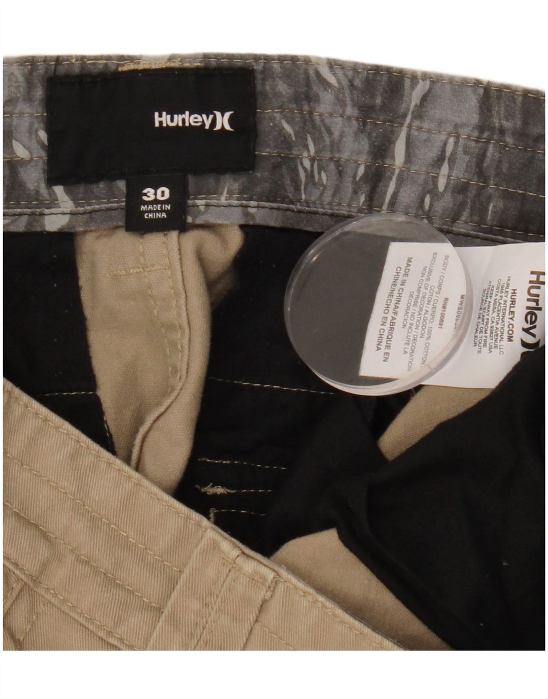 Pantaloni scurți cargo HURLEY pentru bărbați W30, bumbac mediu bej