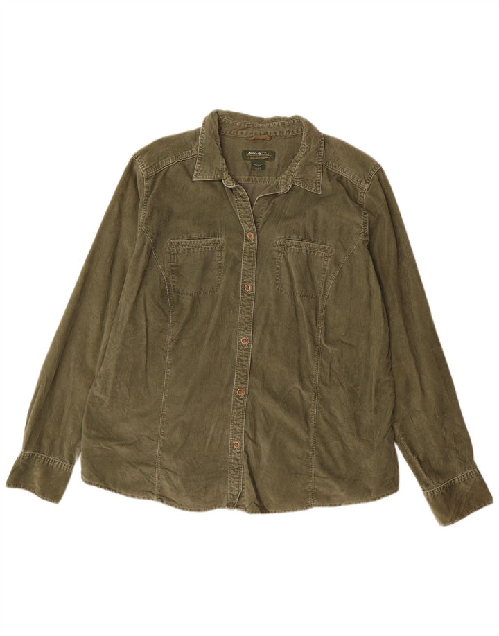 Cămașă înaltă din velur pentru femei EDDIE BAUER UK 18 XL bumbac verde