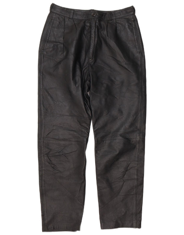 Pantaloni drepți din piele artificială vintage pentru femei L30 L29 negru