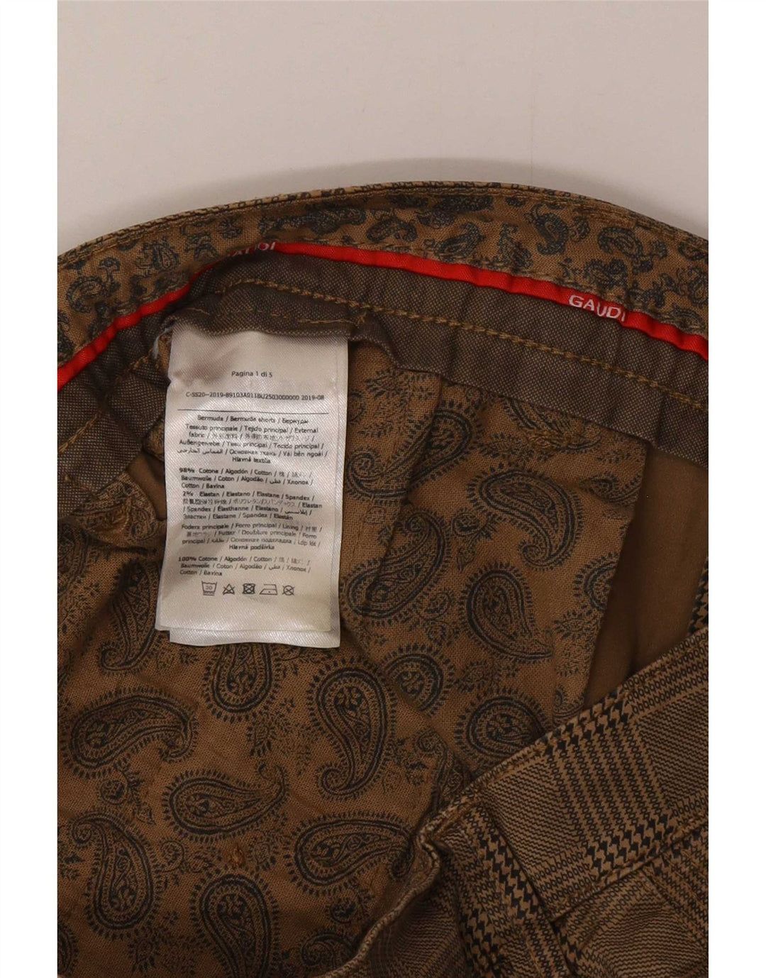 Pantaloni scurți chino Gaudi Dakota pentru bărbați W32, bumbac cu carouri maro mediu