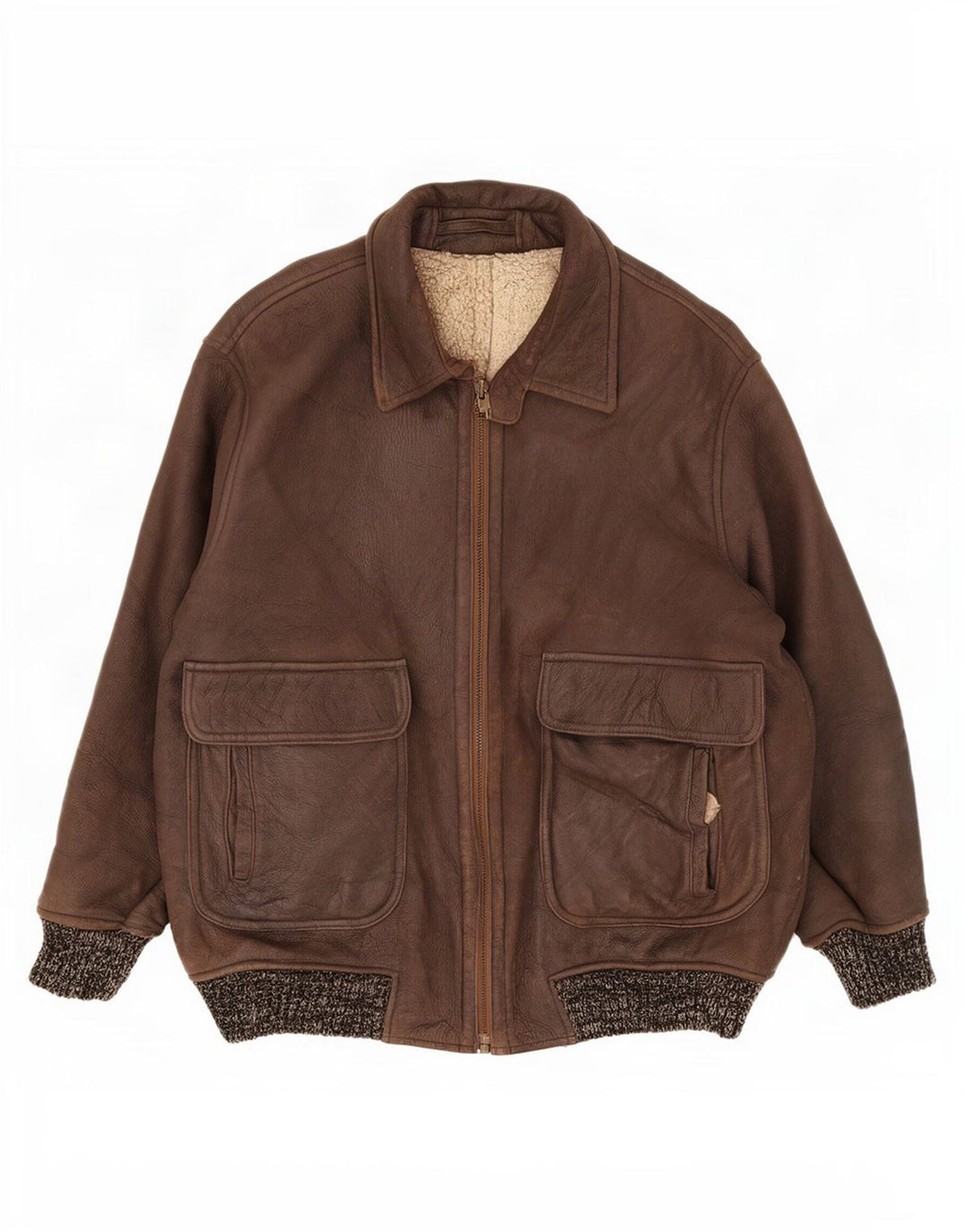 Jachetă vintage pentru bărbați din shearling IT 52 XL maro pete