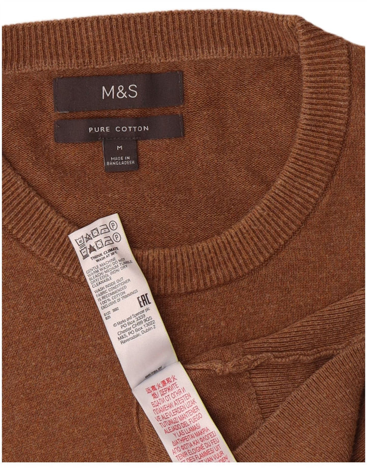 Pulover pentru bărbați Marks & Spencer, cu gât crew, bumbac maro mediu