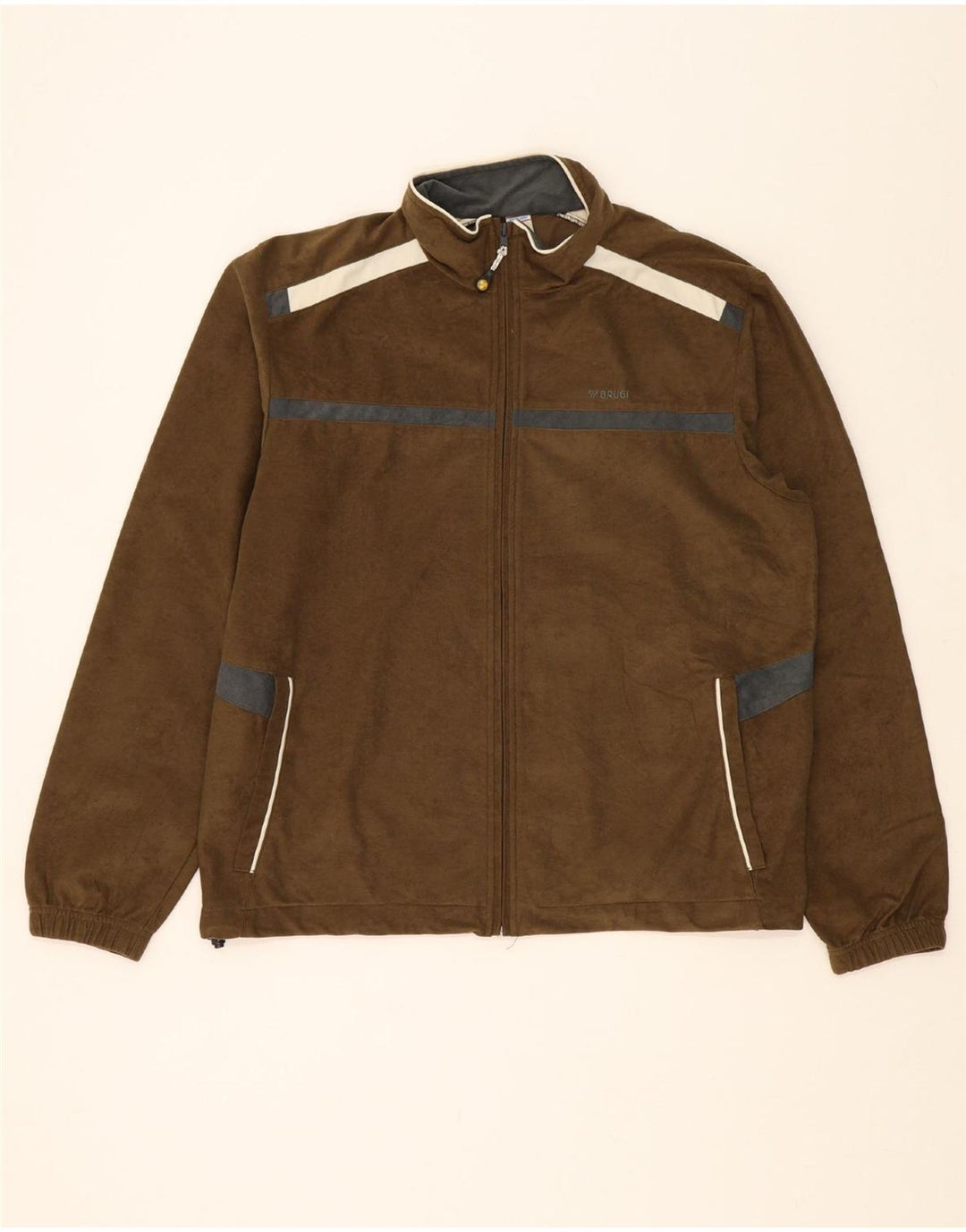 BRUGI Mens Fleece Jacket UK 42 XL Khaki Colourblock Polyester Vintage Brugi and Second-Hand Brugi from Messina Hembry 