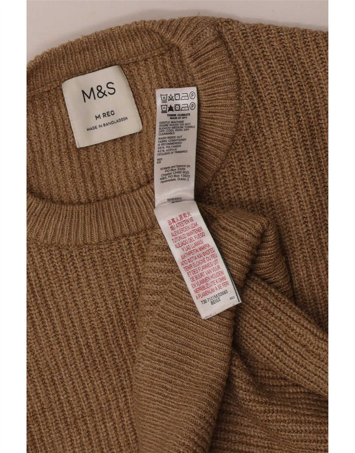 Pulover pentru bărbați Marks & Spencer, cu gât crew, poliamidă, mediu, bej