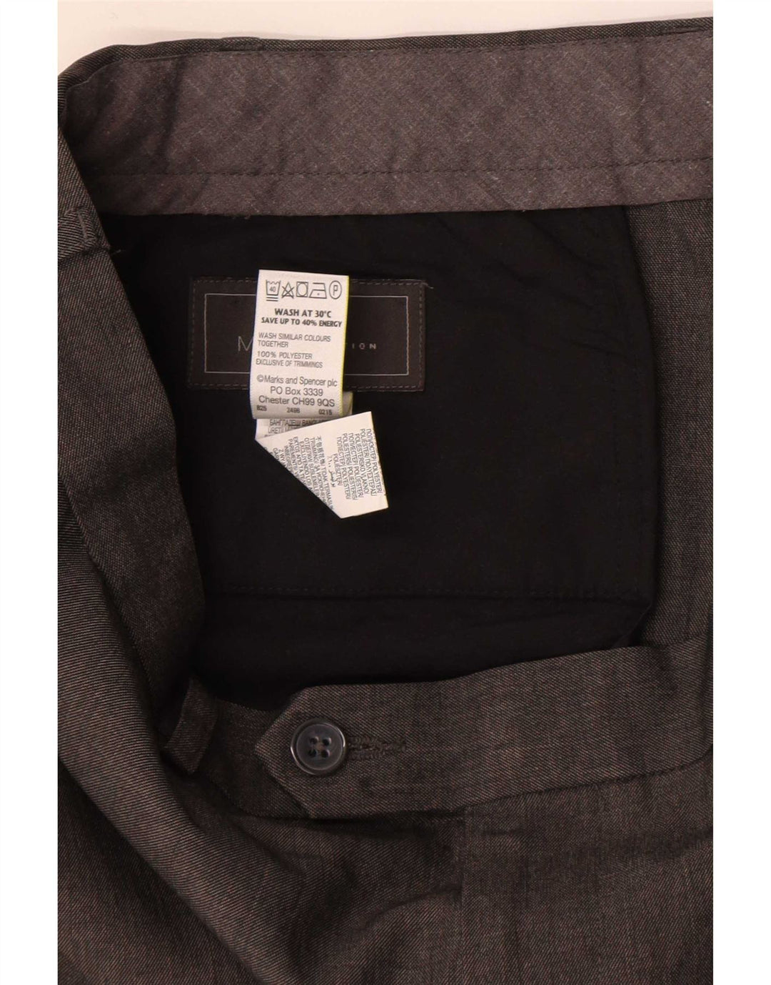 Pantaloni de costum pentru bărbați Marks & Spencer, cu ajustare normală, L38 L31, poliester gri