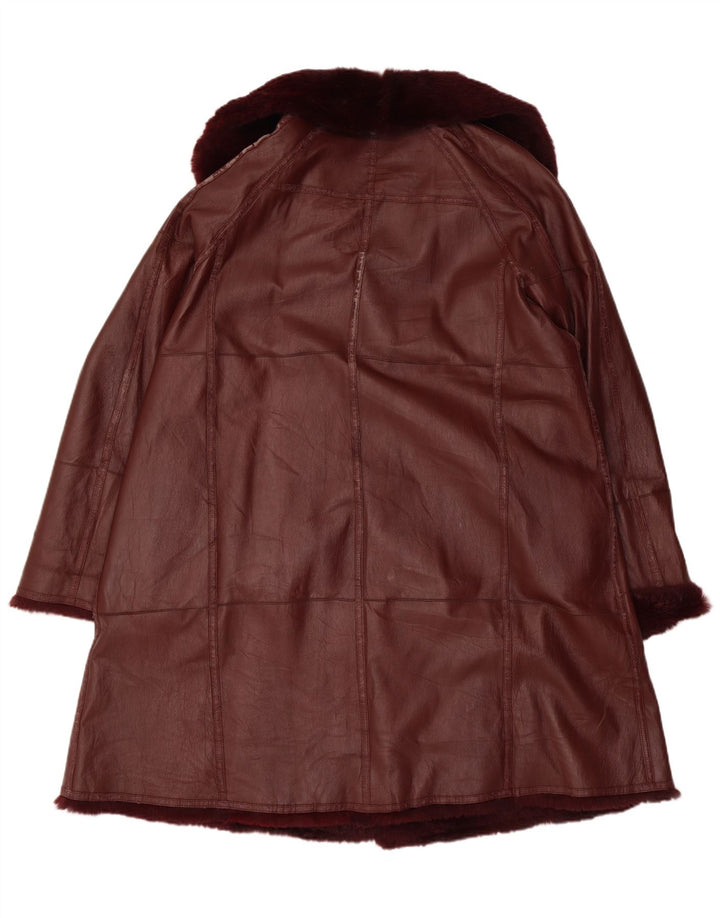 Palton vintage pentru femei din shearling UK 16 mare burgundă
