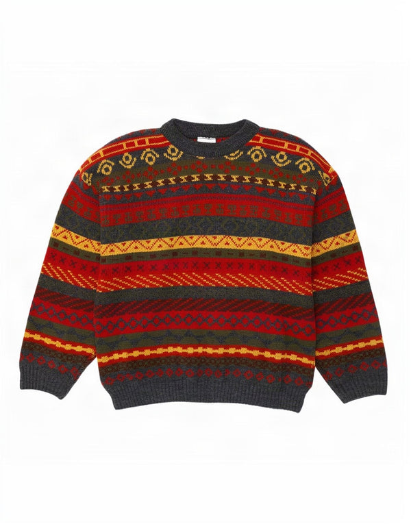 Pulover Vintage pentru bărbați cu gât roșu, mijlociu, multicolor, Fair Isle