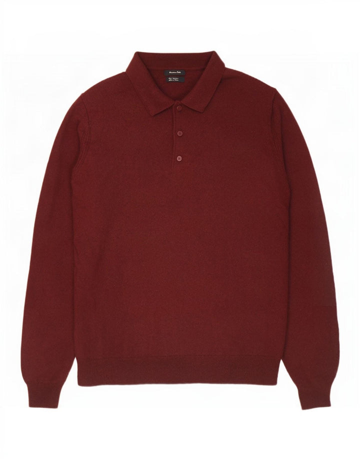 Massimo Dutti Pulover pentru bărbați cu gât polo, lână mare bordeaux