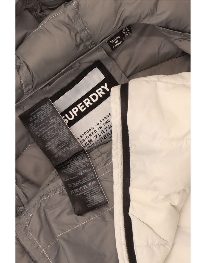 Jachetă căptușită cu glugă Superdry pentru femei UK 8 Small White Nylon