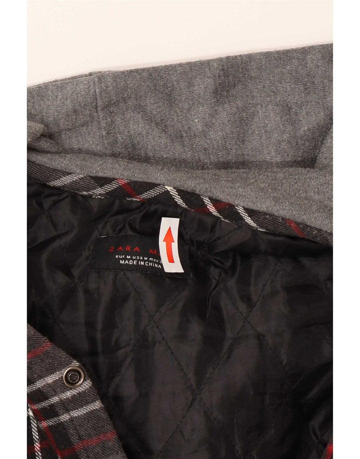 Cămașă de flanel Lumberjack pentru bărbați Zara, din bumbac cu carouri, gri mediu