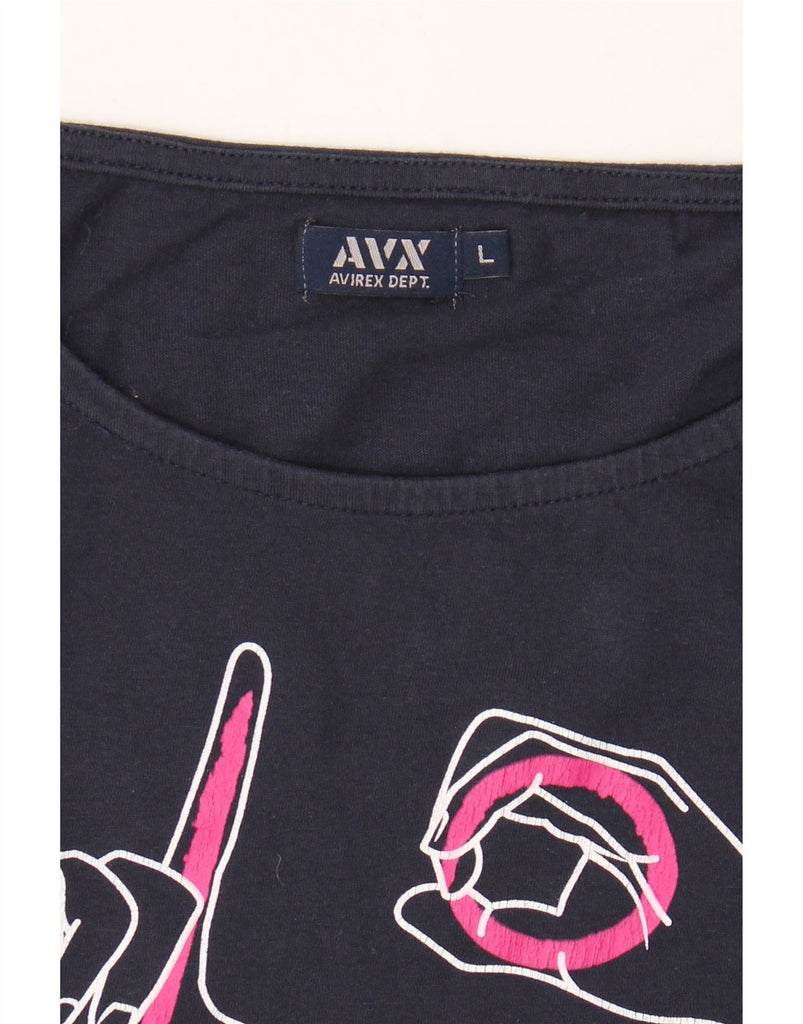 AVIREX Womens Graphic T-Shirt Top UK 16 Large Navy Blue Vintage Avirex and Second-Hand Avirex from Messina Hembry 
