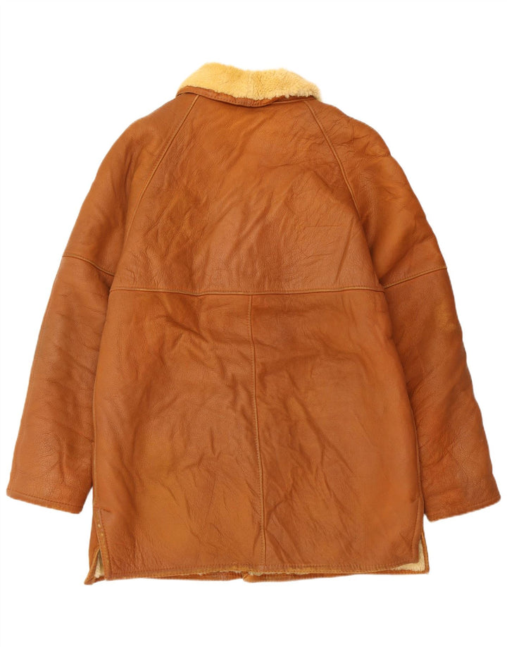 MABRUN Jachetă din shearling pentru bărbați UK 36 Mic din piele maro