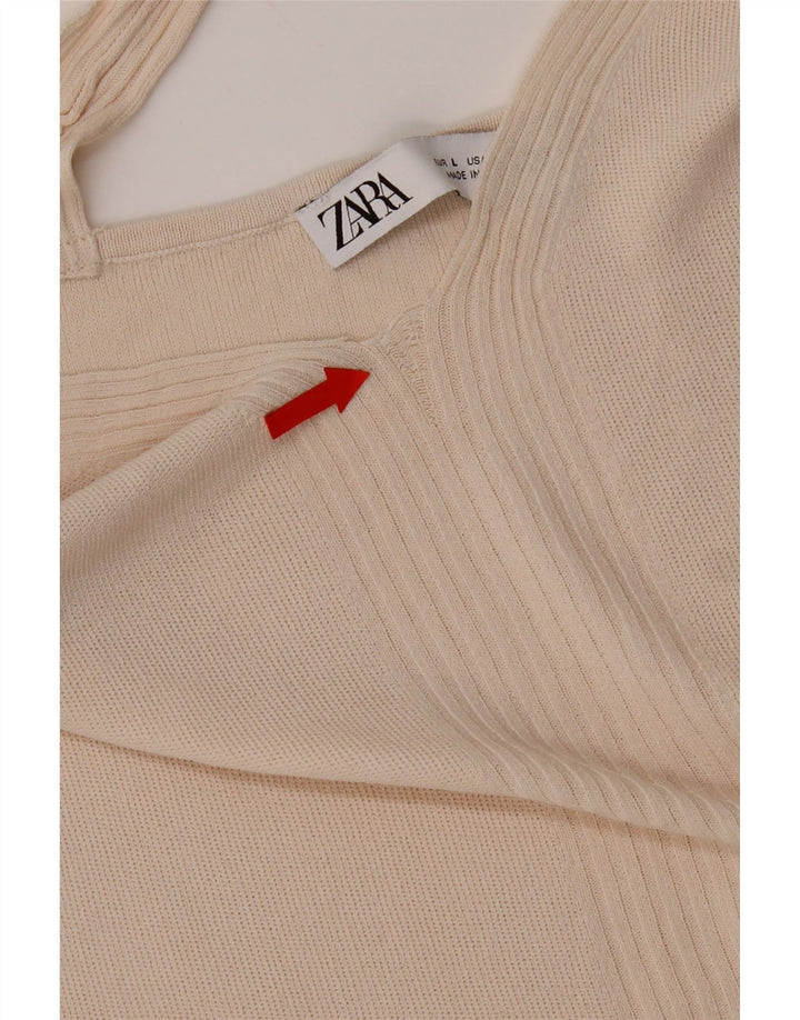 Top crop pentru femei Zara UK 14, mare, bej, viscoză