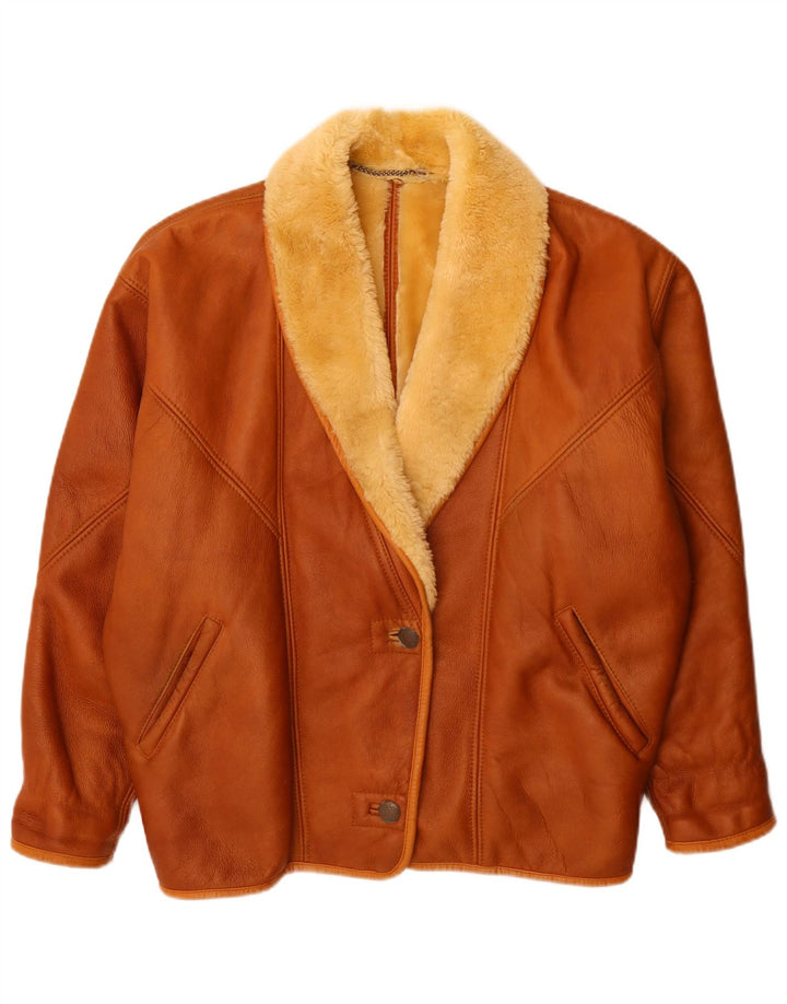 Jachetă vintage oversize din shearling pentru femei UK 16 mare maro
