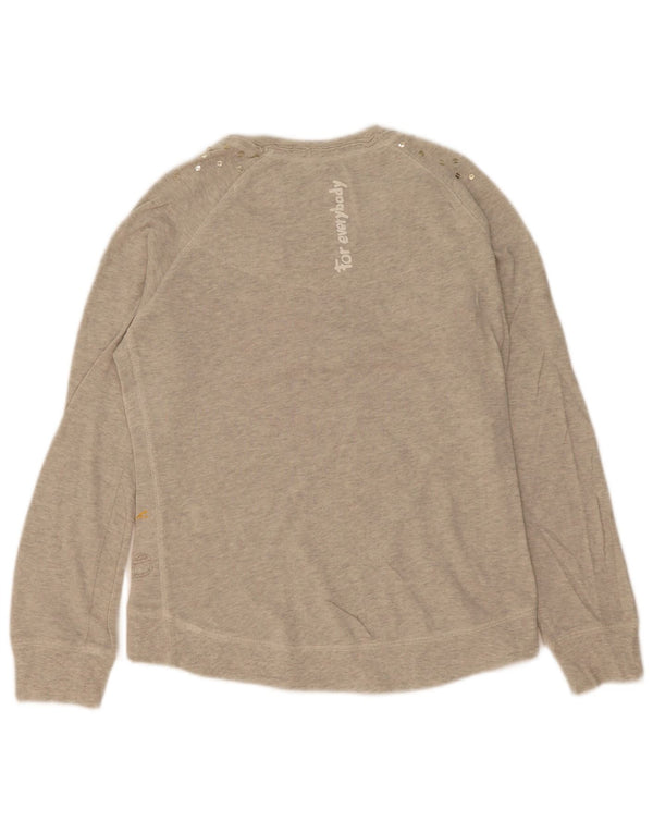 Top grafic pentru femei Desigual cu mânecă lungă UK 14, bumbac floral, gri mediu