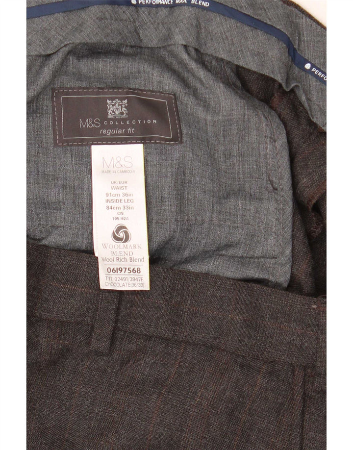 Marks & Spencer Pantaloni de costum pentru bărbați, drepti, cu croiala normală, L36 L33 Lână gri