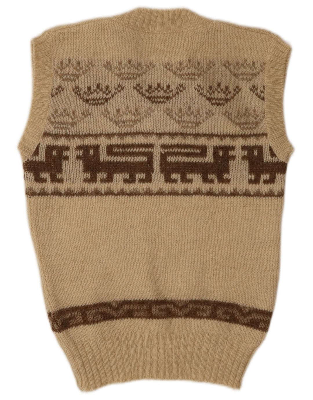 Vintage Femei Vest Tank Top IT 40 Small Beige Fair Isle Lână