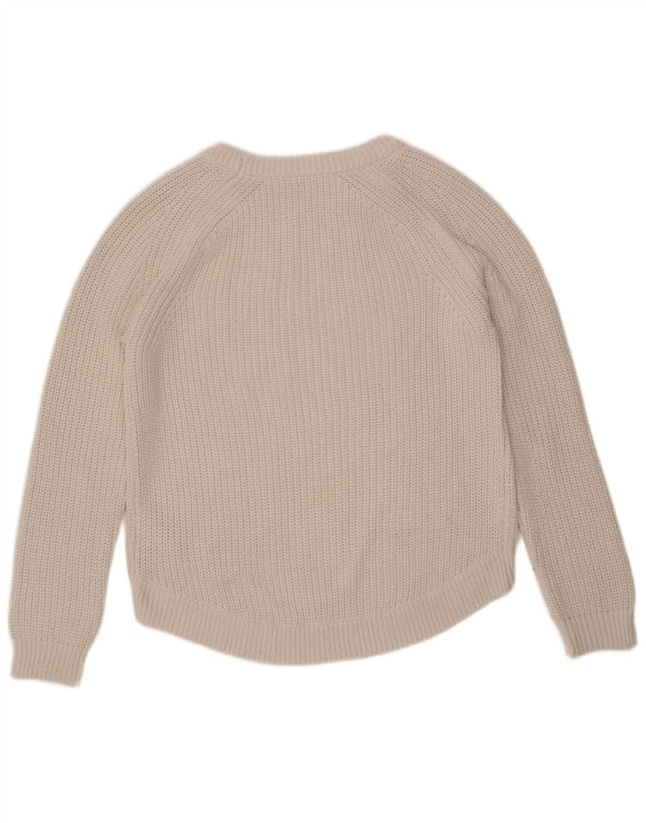 Pulover de damă GUESS cu gât de barcă supradimensionat din bumbac alb mic, UK 6