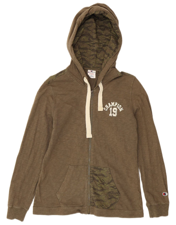 Pulover pentru femei Champion, cu fermoar, cu capota, UK 14, bumbac, camuflaj, kaki