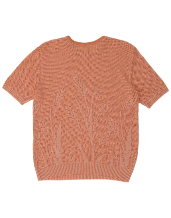 Vintage Womens Graphic Boat Neck Jumper Sweater UK 14 Large Pink Floral
